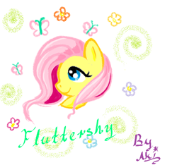 Size: 752x704 | Tagged: safe, artist:akirabk, fluttershy, butterfly, pegasus, pony, bust, looking up, ms paint, name, portrait, profile, solo