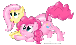 Size: 5000x3000 | Tagged: safe, artist:haltie, fluttershy, pinkie pie, earth pony, pegasus, pony, ass up, female, mare