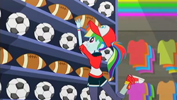 Size: 1400x793 | Tagged: safe, derpibooru import, screencap, rainbow dash, epic fails (equestria girls), eqg summertime shorts, equestria girls, converse, football, shoes, sneakers