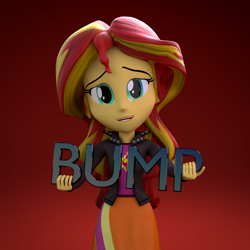 Size: 1000x1000 | Tagged: safe, artist:3d thread, artist:creatorofpony, sunset shimmer, equestria girls, /mlp/, 3d, 3d model, blender, bump, cheer up, clothes, empathy, holding, shirt, skirt, solo