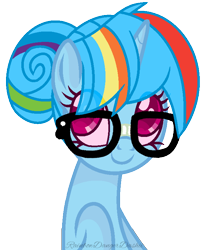 Size: 648x776 | Tagged: safe, artist:bezziie, derpibooru import, rainbow dash, pony, unicorn, alternate hairstyle, alternate universe, glasses, race swap, simple background, solo, transparent background