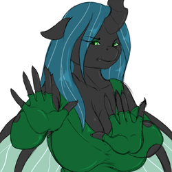 Size: 1280x1280 | Tagged: dead source, safe, artist:suirano, queen chrysalis, anthro, changeling, changeling queen, breasts, cleavage, do not want, female, meme, queen chrysaltits, reaction image, solo