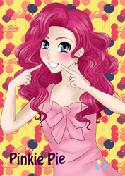 Size: 2480x3507 | Tagged: safe, artist:salamini, pinkie pie, human, balloon, cloud, female, humanized, smiling, solo