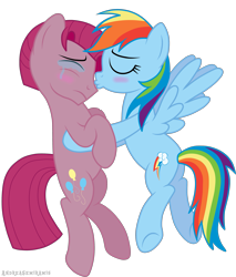 Size: 3315x3891 | Tagged: safe, artist:andreamelody, derpibooru import, bubble berry, bubblini davinci berry, pinkie pie, rainbow dash, earth pony, pegasus, pony, bubbledash, bubblidash, crying, female, half r63 shipping, kissing, male, pinkadash, pinkamena diane pie, pinkiedash, rule 63, shipping, straight