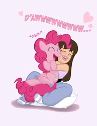 Size: 610x790 | Tagged: safe, artist:dltoon, pinkie pie, human, cropped, cute, diapinkes, hug, hugging a pony, human on pony snuggling, snuggling