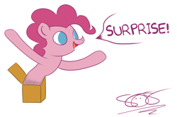 Size: 1970x1307 | Tagged: safe, artist:aruigus808, pinkie pie, earth pony, pony, box, female, mare, pink coat, pink mane, wat