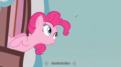 Size: 853x470 | Tagged: safe, screencap, pinkie pie, bee, earth pony, pony, female, mare, pink coat, pink mane, youtube caption