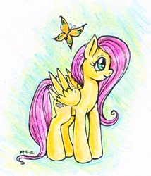 Size: 428x500 | Tagged: safe, artist:stellarina, fluttershy, butterfly, pegasus, pony, female, mare, solo