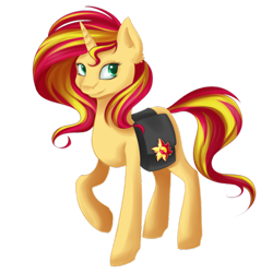 Size: 900x900 | Tagged: safe, artist:eljonek, sunset shimmer, pony, unicorn, raised hoof, saddle bag, simple background, solo, transparent background