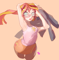 Size: 800x815 | Tagged: safe, artist:tc, sunset shimmer, equestria girls, armpits, blushing, glasses, solo