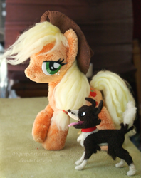 Size: 865x1090 | Tagged: safe, artist:piquipauparro, applejack, winona, irl, pet, photo, plushie