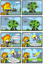 Size: 1993x2996 | Tagged: safe, artist:joeywaggoner, derpy hooves, spitfire, pegasus, pony, wonderbolts academy, clothes, comic, dizzitron, female, mare, sunglasses, uniform