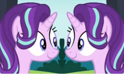 Size: 388x232 | Tagged: safe, starlight glimmer, pony, unicorn, no second prances, inverted, looking at each other, mirrored, smiling, unitinu