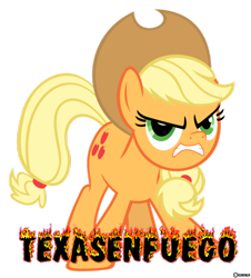 Size: 680x751 | Tagged: safe, artist:kuren247, applejack, earth pony, pony, angry, caption, fire, simple background, the man they call ghost, transparent background, true capitalist radio, vector