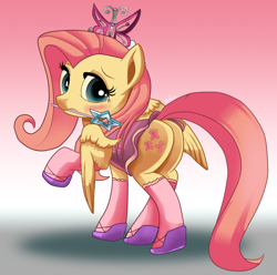 Size: 866x860 | Tagged: safe, artist:zelc-face, fluttershy, pegasus, pony, clothes, costume, dressup, plot, shoes, stockings, tiara, wand