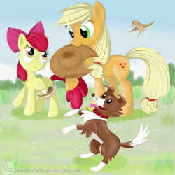 Size: 750x750 | Tagged: safe, artist:swanlullaby, apple bloom, applejack, winona, earth pony, pony, female, mare