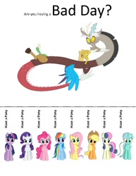 Size: 612x792 | Tagged: safe, derpibooru import, applejack, bon bon, discord, fluttershy, lyra heartstrings, pinkie pie, rainbow dash, rarity, sweetie drops, twilight sparkle, earth pony, pegasus, pony, unicorn, flyer, mane six