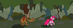 Size: 7512x2910 | Tagged: safe, artist:silentoink, pinkie pie, diamond dog, earth pony, pony, absurd resolution, forest, shadow