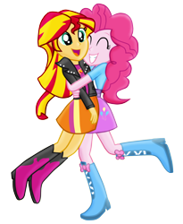 Size: 1048x1281 | Tagged: safe, artist:majkashinoda626, pinkie pie, sunset shimmer, equestria girls, rainbow rocks, clothes, hug, skirt