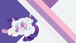 Size: 1920x1080 | Tagged: safe, artist:kumkrum, opalescence, rarity, sweetie belle, pony, unicorn, sleeping, vector, wallpaper