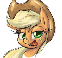 Size: 1538x1446 | Tagged: safe, artist:leadhooves, applejack, earth pony, pony, blonde mane, female, mare, orange coat, solo, tongue out