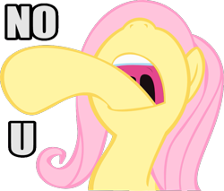 Size: 853x727 | Tagged: safe, artist:limeylassen, fluttershy, pegasus, pony, hooves, image macro, meme, no u, open mouth, pointing, reaction image, simple background, solo, transparent background, uvula, vector, wat