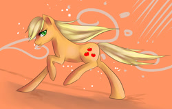 Size: 900x571 | Tagged: safe, artist:edahi, applejack, earth pony, pony, loose hair, running, smiling