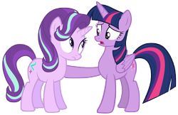 Size: 15417x10000 | Tagged: safe, artist:tardifice, starlight glimmer, twilight sparkle, twilight sparkle (alicorn), alicorn, pony, the crystalling, absurd resolution, dangerously high res, duo, duo female, female, open mouth, photoshop, simple background, teacher and student, transparent background, vector, wavy mouth