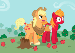 Size: 1240x874 | Tagged: safe, artist:trotsworth, applejack, applejack (male), big macintosh, macareina, earth pony, pony, applebuck season, bandage, ouch, rule 63, scene interpretation