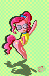 Size: 848x1306 | Tagged: safe, artist:pinkcloverprincess, pinkie pie, earth pony, pony, alternate hairstyle, bowtie, glasses, ponytail