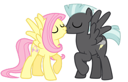 Size: 1112x718 | Tagged: safe, artist:niban-destikim, fluttershy, thunderlane, pegasus, pony, female, kissing, male, shipping, straight, thundershy