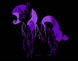 Size: 700x550 | Tagged: safe, artist:foxenawolf, rarity, pony, unicorn, black background, female, horn, mare, outline, purple mane, purple tail, raised hoof, simple background, solo