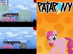 Size: 640x480 | Tagged: safe, artist:oddwarg, pinkie pie, earth pony, pony, crossover, dialogue, fan game, female, game, mare, patapon, rhythm game, speech bubble