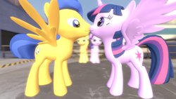 Size: 1280x720 | Tagged: safe, artist:flash-sentry, flash sentry, starlight glimmer, sunset shimmer, twilight sparkle, twilight sparkle (alicorn), alicorn, pony, 3d, female, flashlight, kissing, male, shipping, source filmmaker, straight, twilight's counterparts