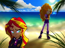 Size: 3333x2444 | Tagged: safe, artist:jacky-bunny, artist:ravecrocker, artist:serenawyr, adagio dazzle, sunset shimmer, equestria girls, beach