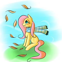 Size: 826x826 | Tagged: safe, artist:derpyvixen, fluttershy, pegasus, pony, clothes, leaves, scarf