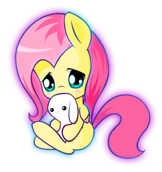 Size: 600x635 | Tagged: safe, artist:andrew691, artist:andrewc691, fluttershy, pegasus, pony, rabbit, blushing, chibi, cute, hug, plushie