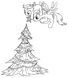 Size: 933x1073 | Tagged: safe, artist:stinkehund, derpy hooves, scootaloo, pegasus, pony, christmas tree, female, mare, tree