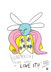 Size: 1489x2098 | Tagged: safe, artist:battybuddy, fluttershy, parasprite, pegasus, pony, bundt, pun