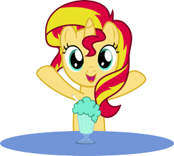 Size: 915x822 | Tagged: safe, artist:punzil504, sunset shimmer, pony, unicorn, cute, female, filly, filly sunset shimmer, happy, looking at you, milkshake, milkshake ponies, open mouth, shamrock shake, shimmerbetes, simple background, smiling, solo, transparent background, vector, younger