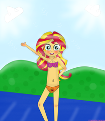 Size: 1576x1826 | Tagged: safe, artist:ytpinkiepie2, sunset shimmer, equestria girls, beach, belly button, bikini, clothes, solo, swimsuit