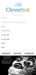 Size: 387x788 | Tagged: safe, derpy hooves, cleverbot, meme, text, the end is nigh, wat