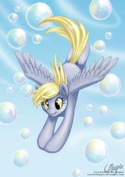 Size: 800x1136 | Tagged: safe, artist:laurenmagpie, derpy hooves, pegasus, pony, bubble, female, mare