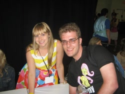 Size: 960x720 | Tagged: safe, fluttershy, human, andrea libman, bronycon, glasses, irl, photo