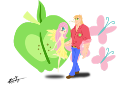 Size: 900x632 | Tagged: safe, artist:sebastieng, big macintosh, fluttershy, clothes, dress, female, fluttermac, humanized, male, shipping, straight, winged humanization