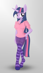 Size: 3000x5000 | Tagged: safe, artist:romus91, derpibooru import, twilight sparkle, anthro, clothes, skirt, stockings, sweater