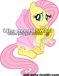 Size: 745x960 | Tagged: safe, artist:are-you-jealous, artist:tygerbug, fluttershy, pegasus, pony, clothes, drink, gangsta, hoodie, hug life, juice, juice box, swag