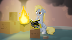 Size: 1920x1080 | Tagged: safe, artist:parallaxmlp, derpy hooves, pegasus, pony, female, fire, mare