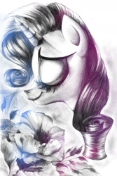 Size: 1146x1714 | Tagged: safe, artist:my-magic-dream, rarity, pony, unicorn, flower, solo, traditional art