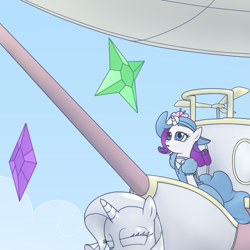 Size: 675x675 | Tagged: safe, artist:thestoicmachine, rarity, pony, unicorn, airship, clothes, dress, element of generosity, solo